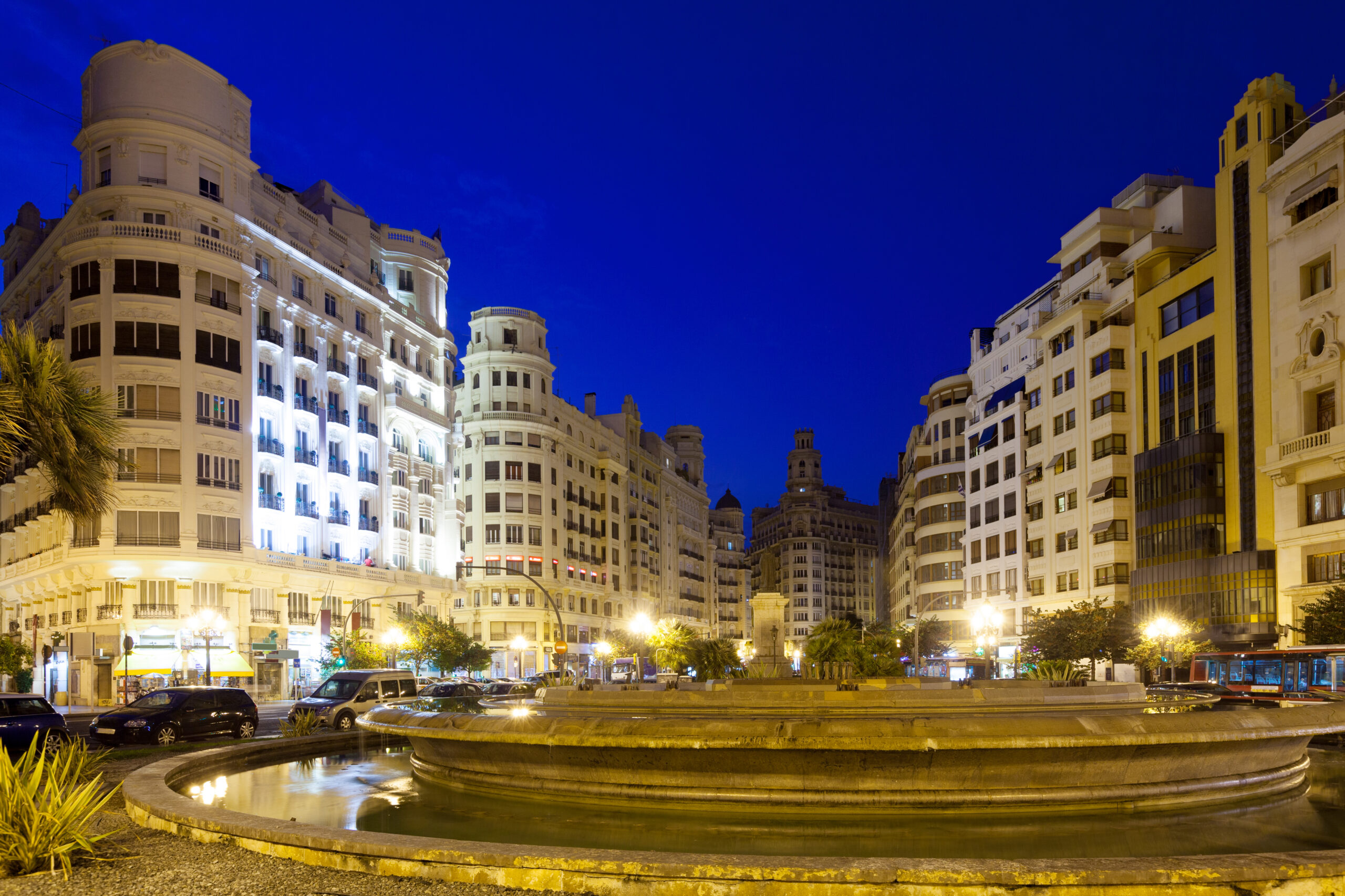 Placa del Ajuntament in summer evening. Valencia, Spain