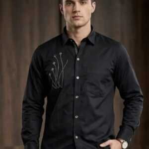 Men's Shirt with Solid Flower Printed Pattern for Function & Casual Wear